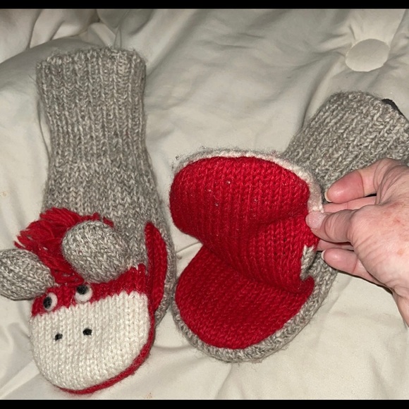 Adult Sock monkey mittens fleeced lined. Wool with fleece lining. - Picture 8 of 8